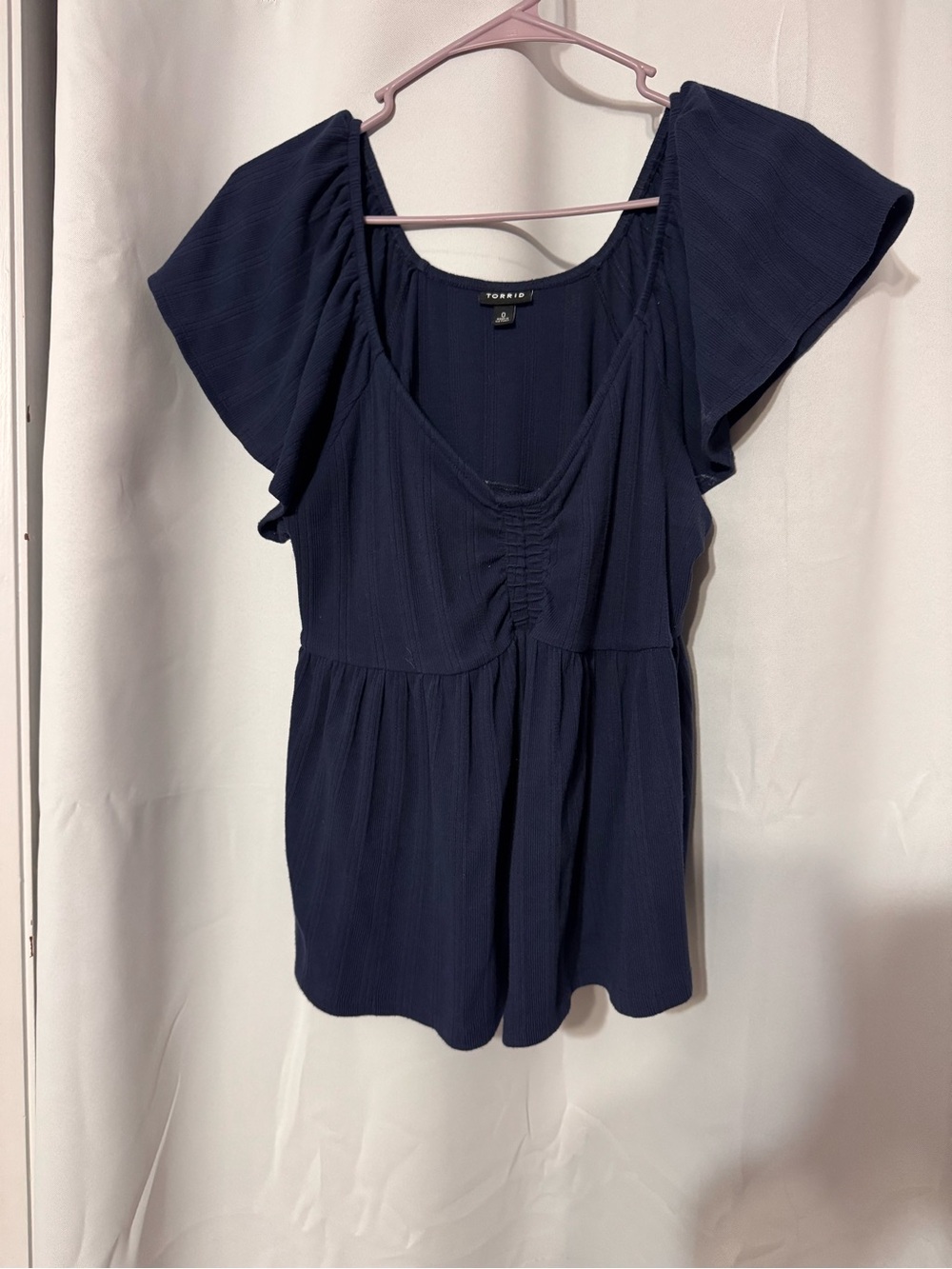 torrid navy flutter-sleeve peplum blouse